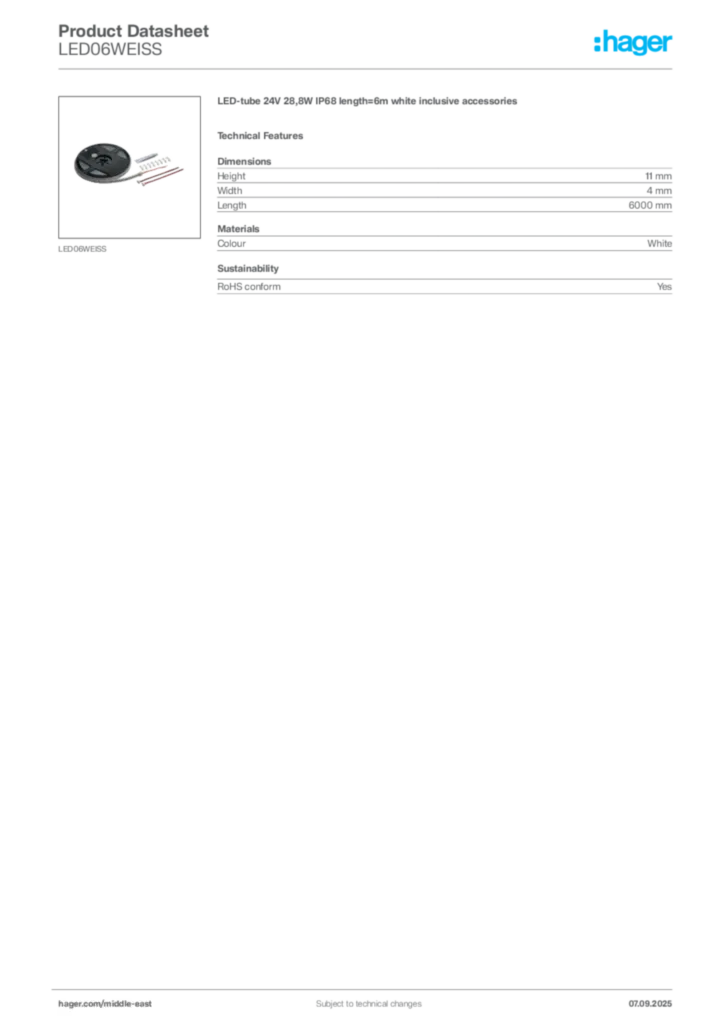 Image Hager Product data sheet LED06WEISS  | Hager