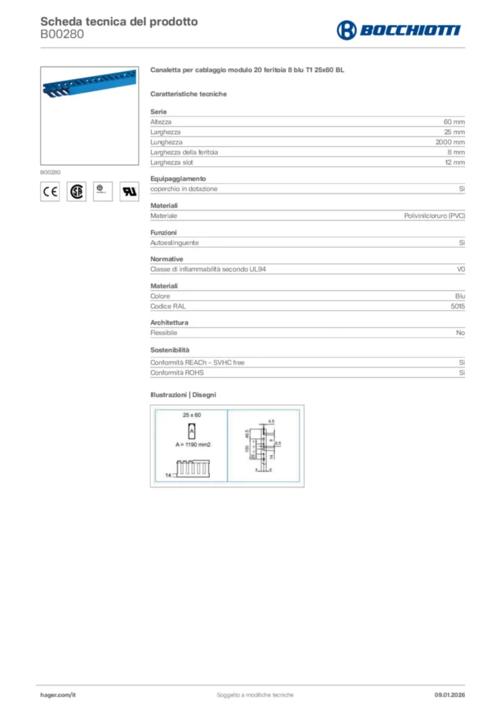 Immagine Bocchiotti Scheda tecnica del prodotto B00280 | Hager Italia