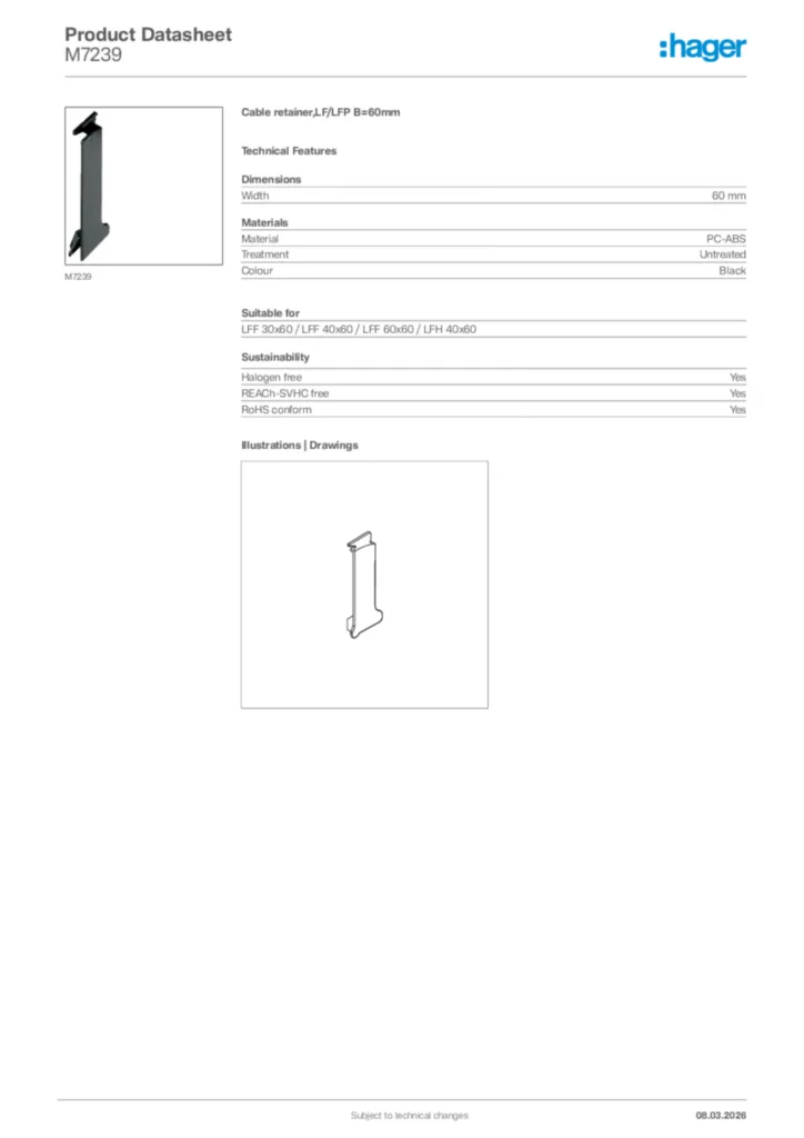 Image Hager Product data sheet M7239  | Hager Africa