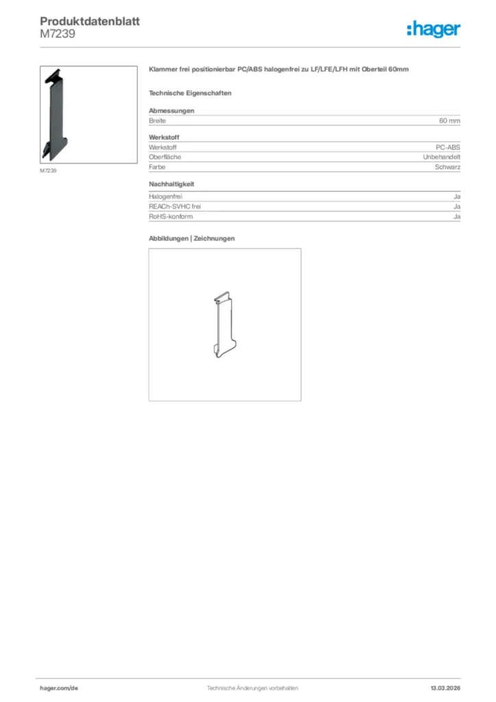 Bild Hager Produktdatenblatt M7239 | Hager Deutschland