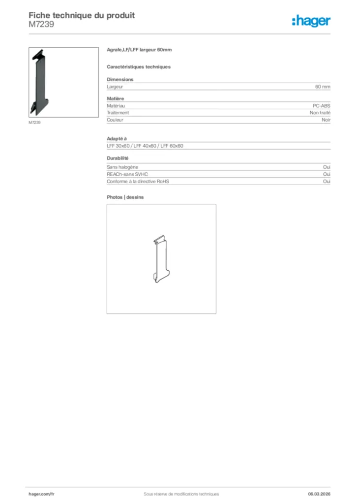 Image Hager Fiche technique du produit M7239 | Hager France