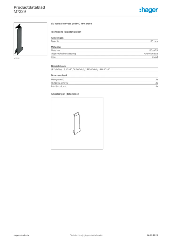 Afbeelding Hager Productdatablad M7239 | Hager Belgium