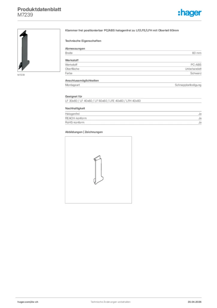 Bild Hager Produktdatenblatt M7239 | Hager Schweiz