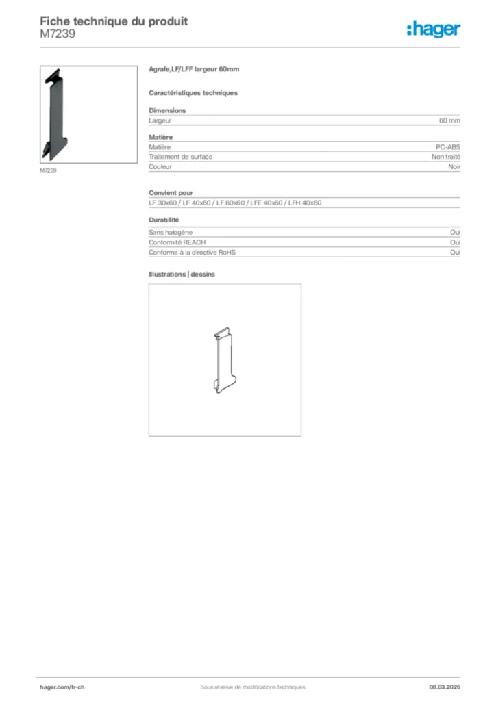Image Hager Fiche technique du produit M7239 | Hager Suisse