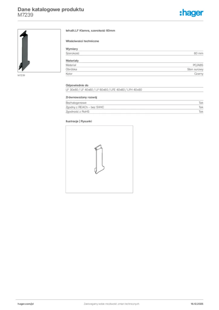 Zdjęcie Hager Karta katalogowa M7239 | Hager Polska