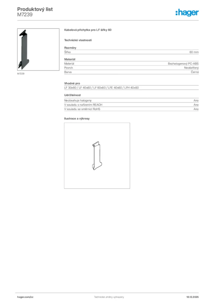 Obrázek Hager Produktový list M7239 | Hager