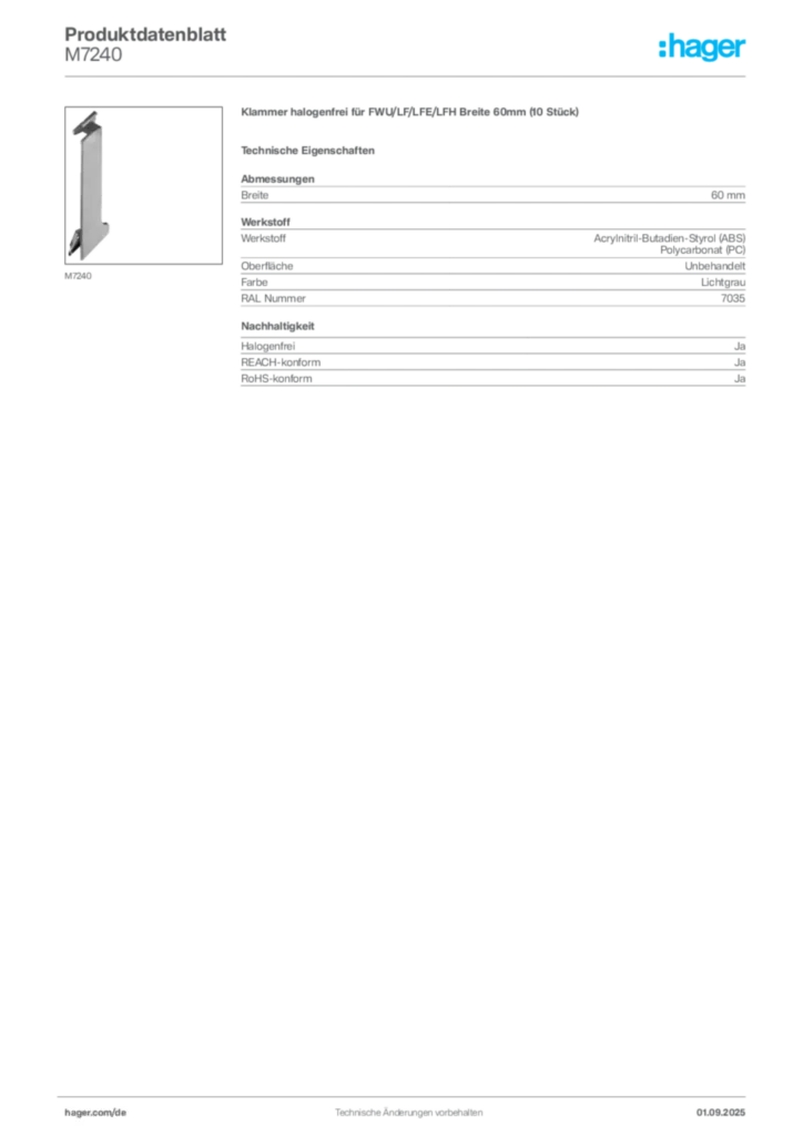 Bild Hager Produktdatenblatt M7240 | Hager Deutschland