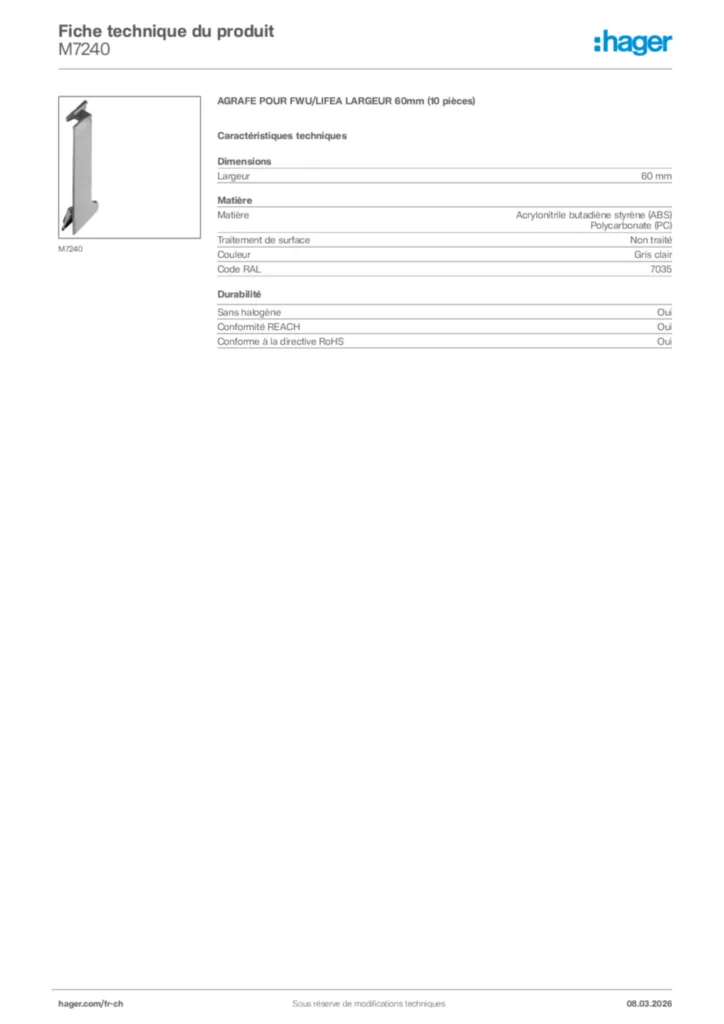 Image Hager Fiche technique du produit M7240 | Hager Suisse