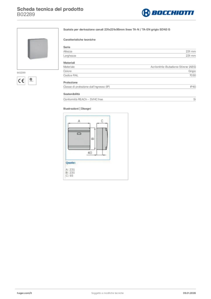 Immagine Bocchiotti Scheda tecnica del prodotto B02289 | Hager Italia