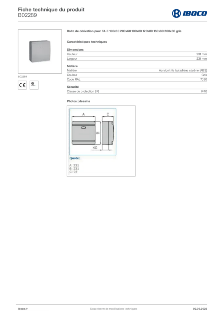 Image Iboco Fiche technique du produit B02289 | Hager France