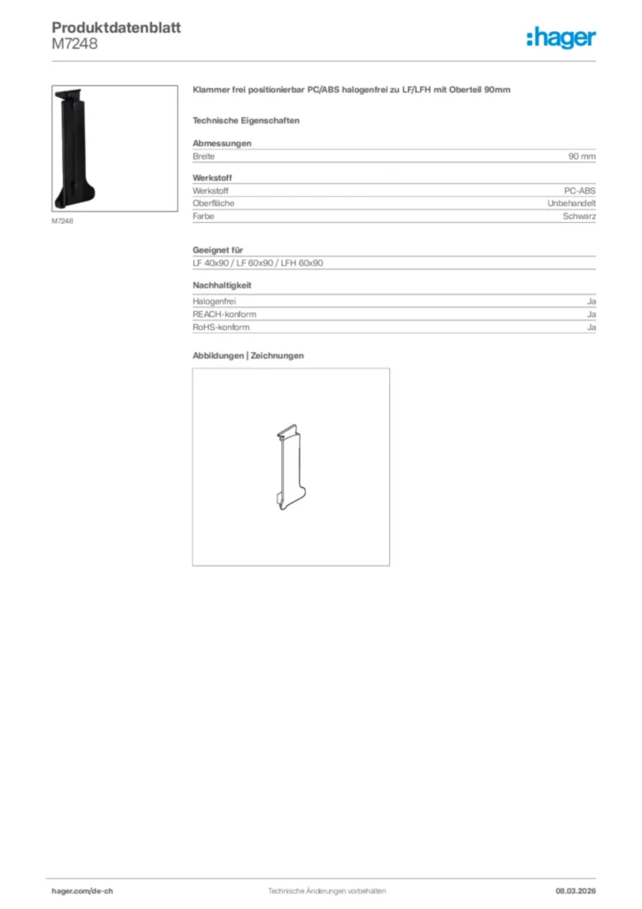 Bild Hager Produktdatenblatt M7248 | Hager Schweiz