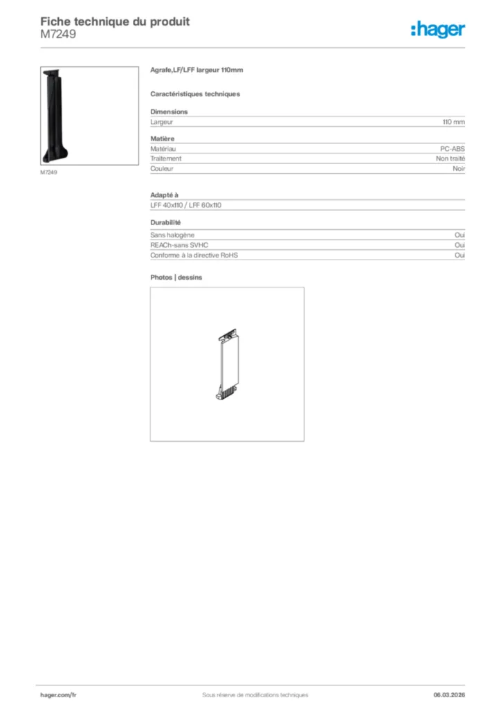 Image Hager Fiche technique du produit M7249 | Hager France