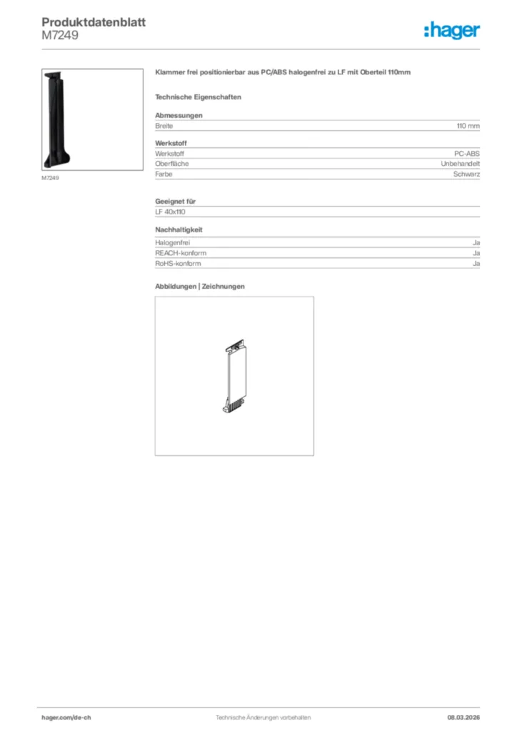 Bild Hager Produktdatenblatt M7249 | Hager Schweiz