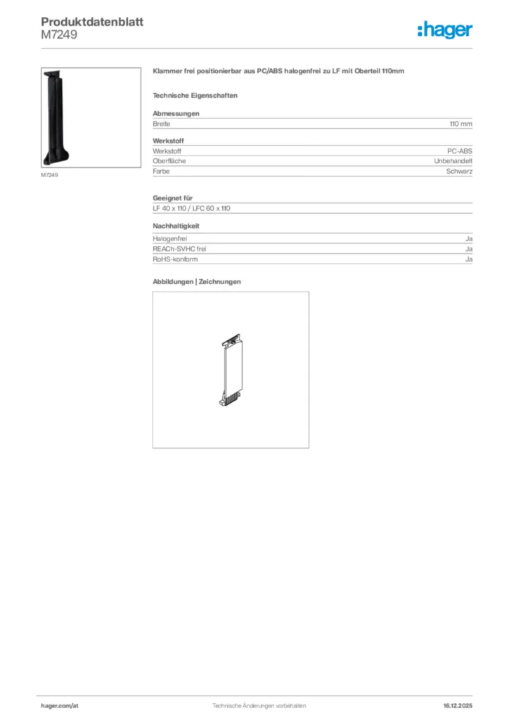 Bild Hager Produktdatenblatt M7249 | Hager Deutschland