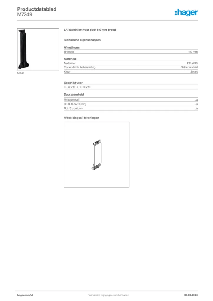 Afbeelding Hager Productdatablad M7249 | Hager Nederland