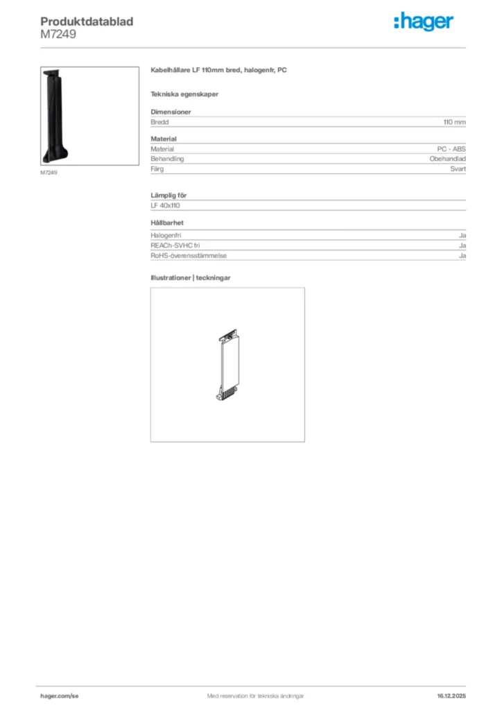 Bild Hager Produktdatablad M7249 | Hager Sverige