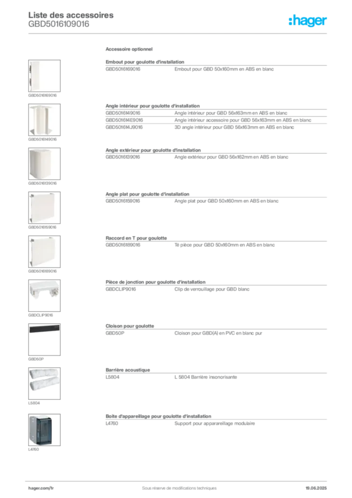 Image Hager Fiche technique du produit GBD5016109016 | Hager France