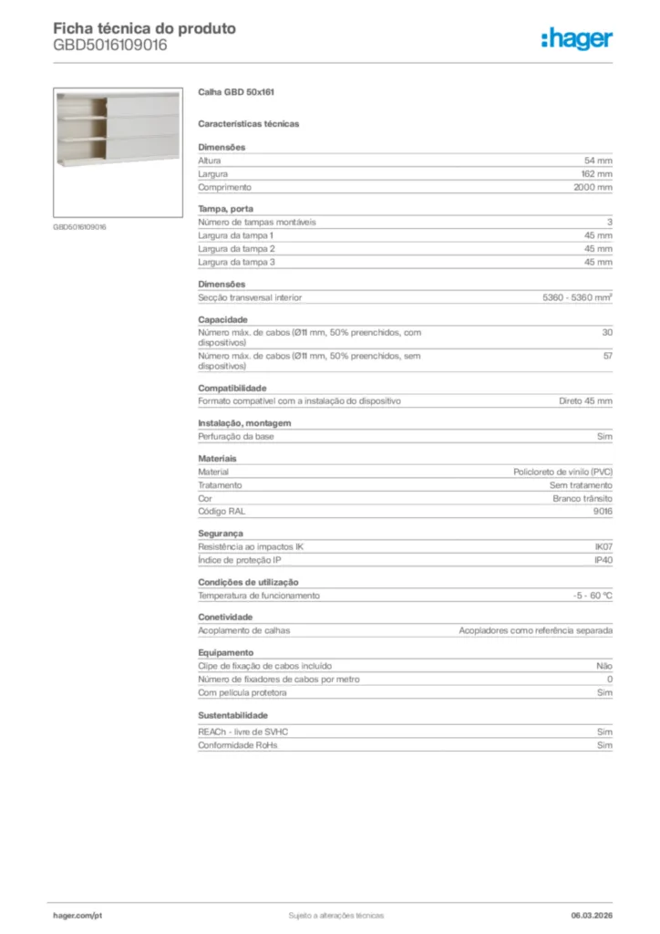 Imagem Hager Ficha técnica do produto GBD5016109016 | Hager Portugal