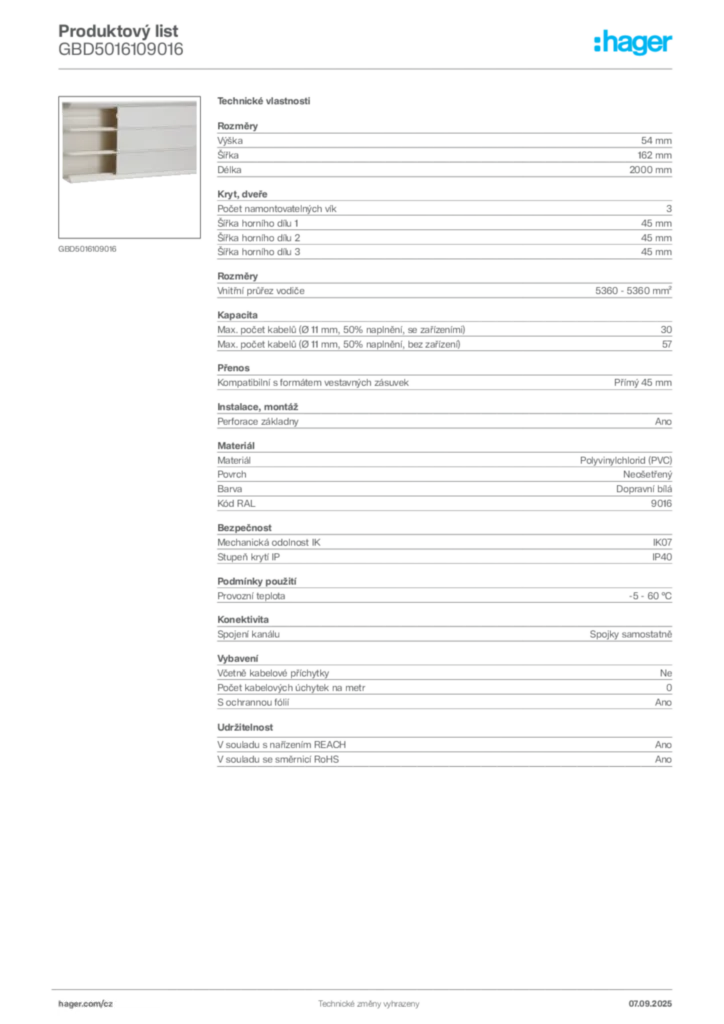 Obrázek Hager Produktový list GBD5016109016 | Hager