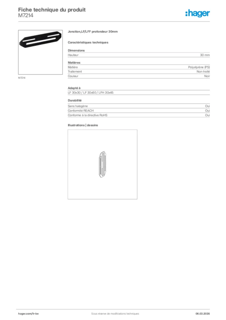 Image Hager Fiche technique du produit M7214 | Hager Belgique