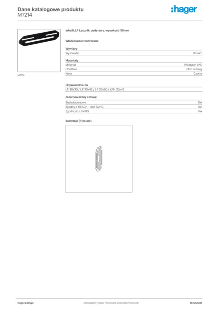 Zdjęcie Hager Karta katalogowa M7214 | Hager Polska