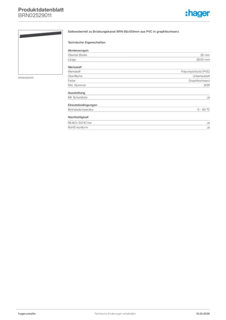 Bild Hager Produktdatenblatt BRN02529011 | Hager Deutschland