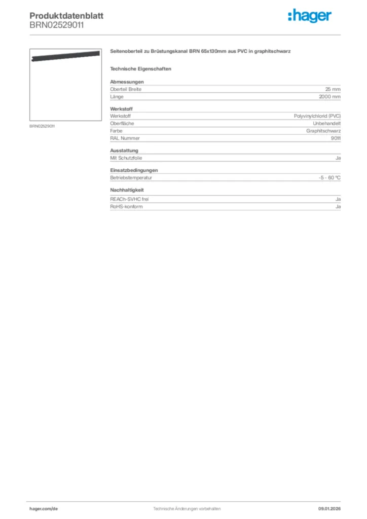 Bild Hager Produktdatenblatt BRN02529011 | Hager Deutschland