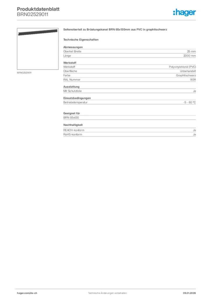 Bild Hager Produktdatenblatt BRN02529011 | Hager Schweiz