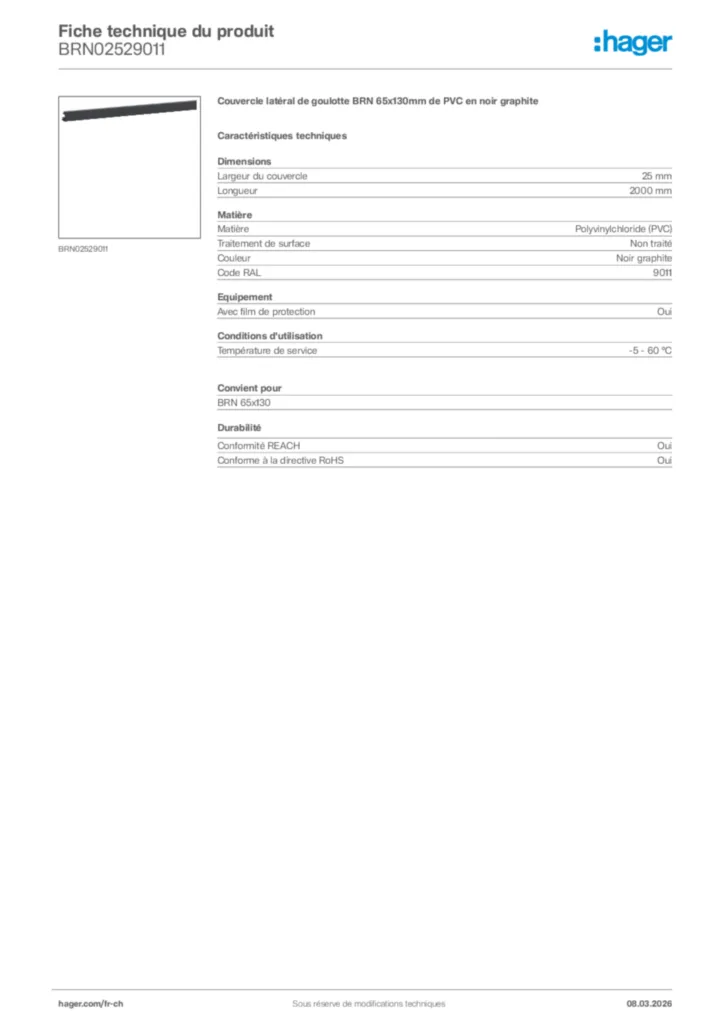 Image Hager Fiche technique du produit BRN02529011 | Hager Suisse