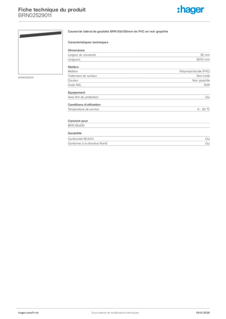 Image Hager Fiche technique du produit BRN02529011 | Hager Suisse