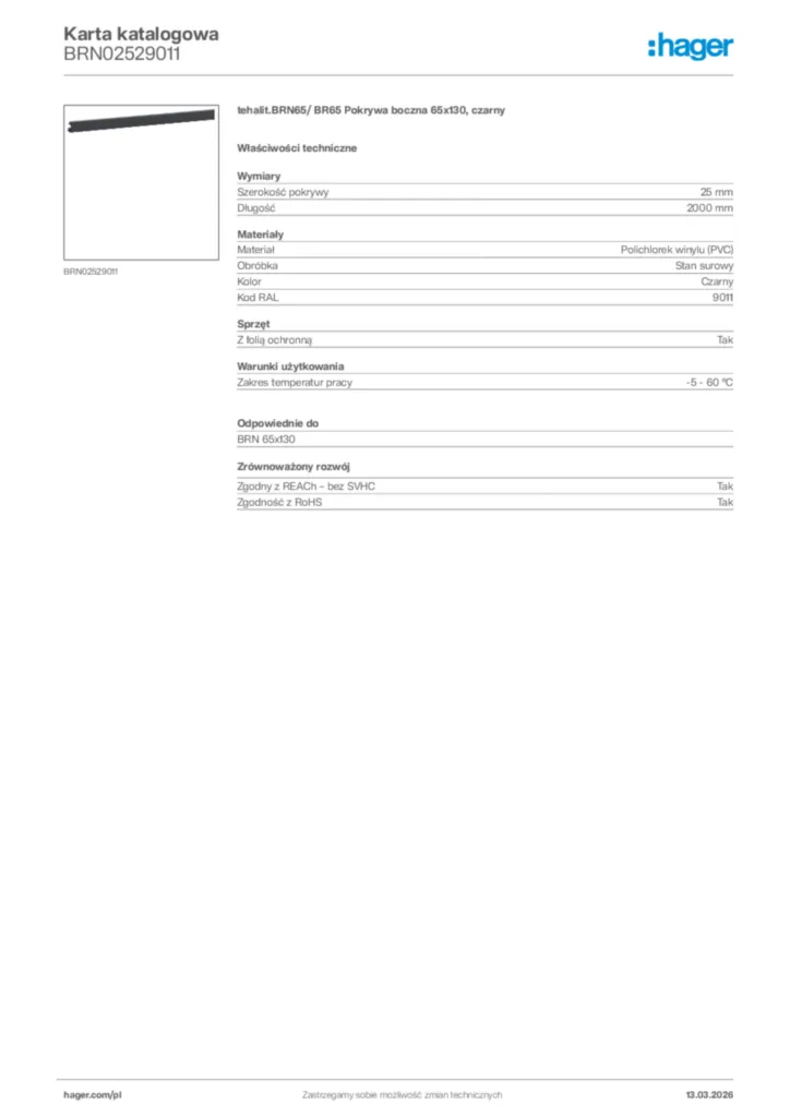 Zdjęcie Hager Karta katalogowa BRN02529011 | Hager Polska