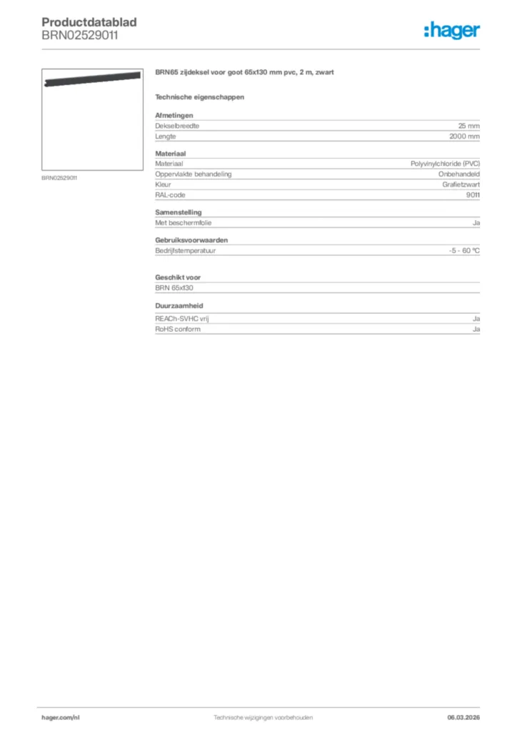 Afbeelding Hager Productdatablad BRN02529011 | Hager Nederland