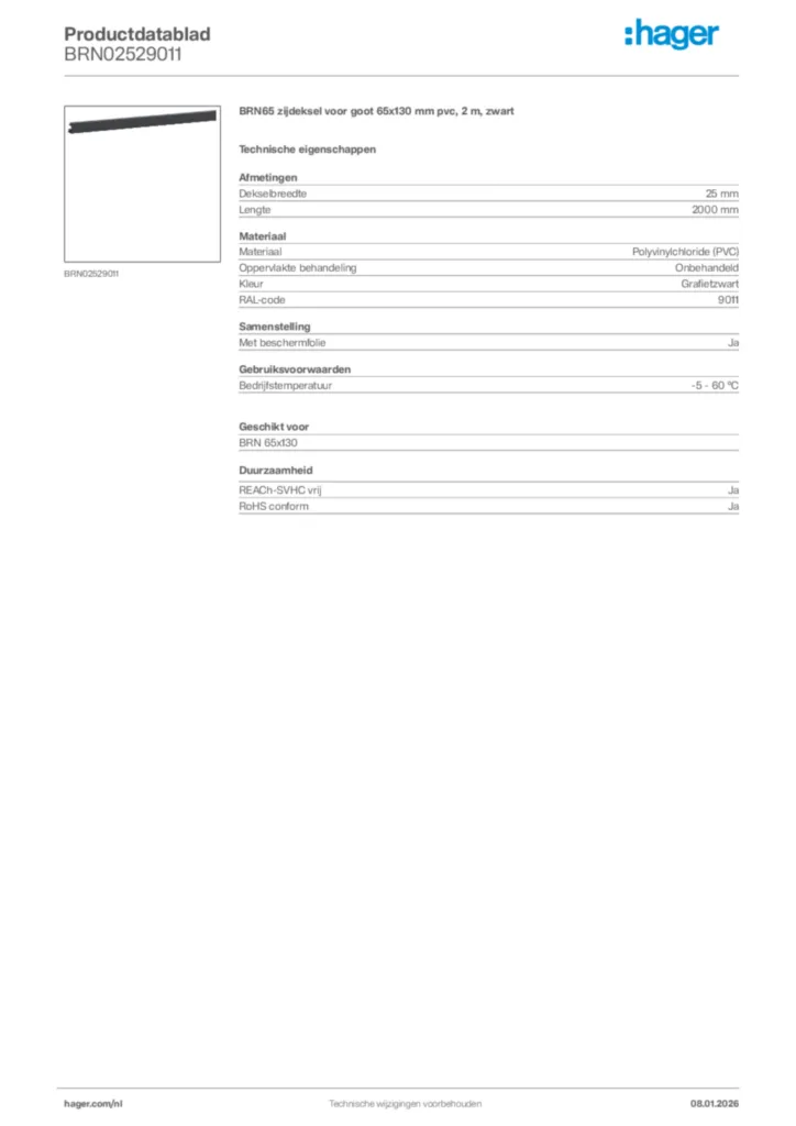 Afbeelding Hager Productdatablad BRN02529011 | Hager Nederland