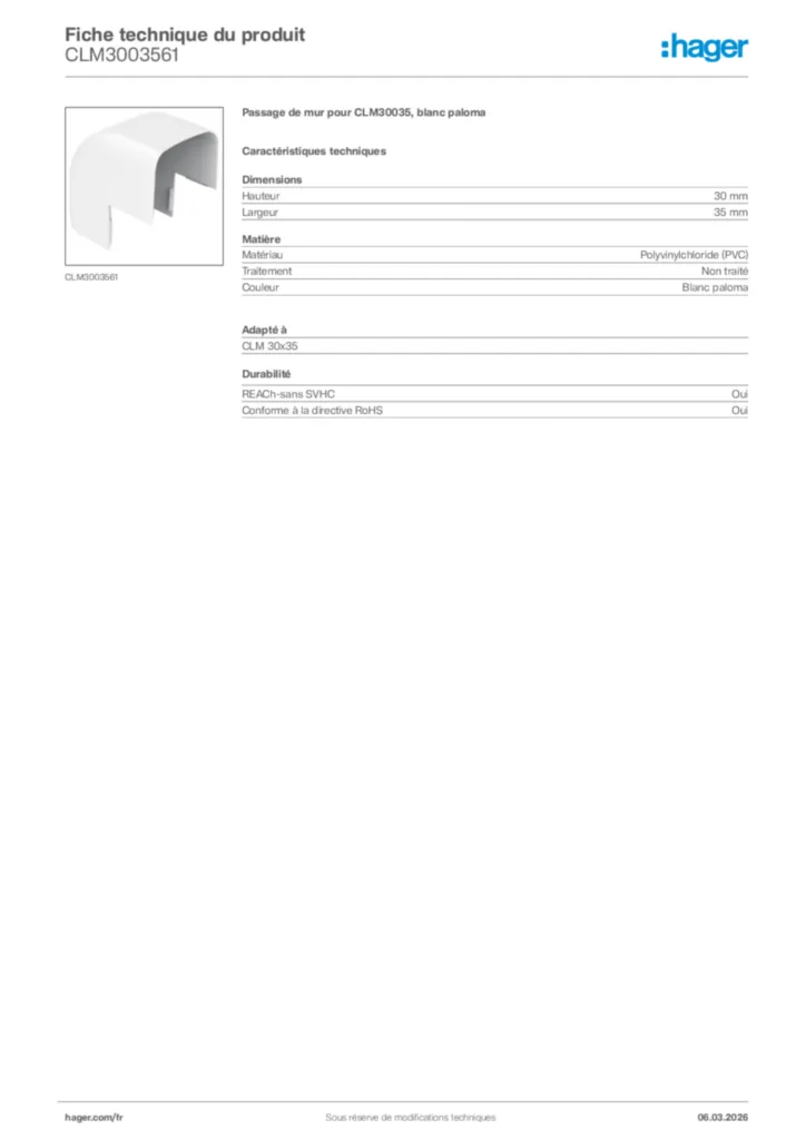 Image Hager Fiche technique du produit CLM3003561 | Hager France