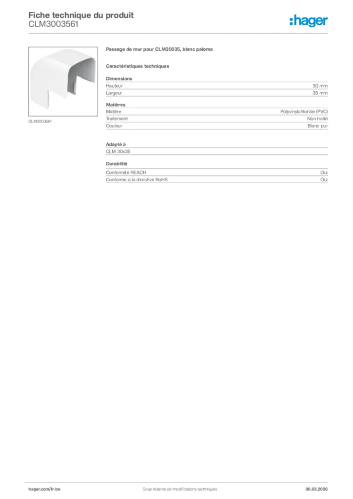 Image Hager Fiche technique du produit CLM3003561 | Hager Belgique