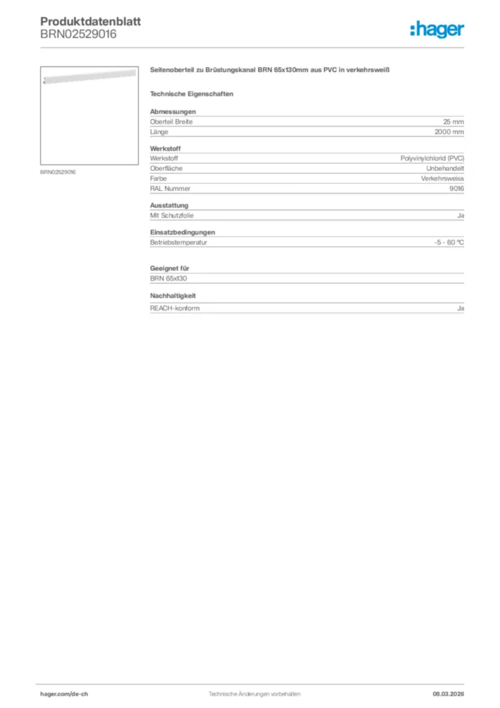 Bild Hager Produktdatenblatt BRN02529016 | Hager Schweiz
