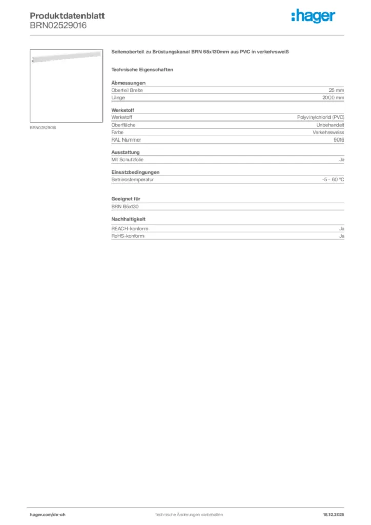 Bild Hager Produktdatenblatt BRN02529016 | Hager Schweiz