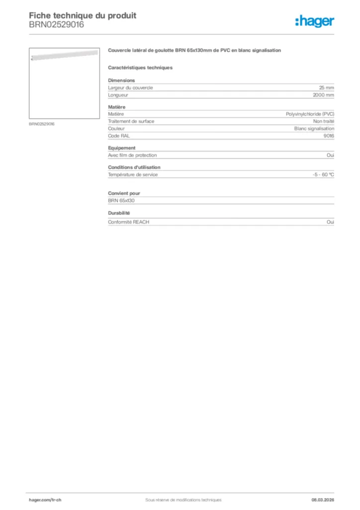 Image Hager Fiche technique du produit BRN02529016 | Hager Suisse