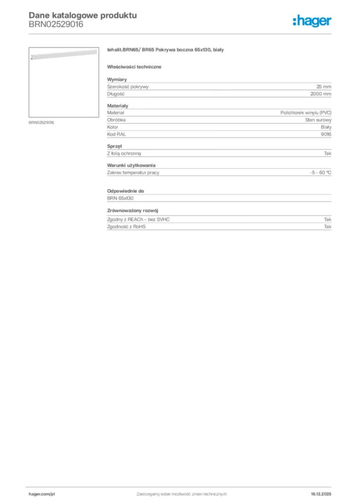 Zdjęcie Hager Karta katalogowa BRN02529016 | Hager Polska