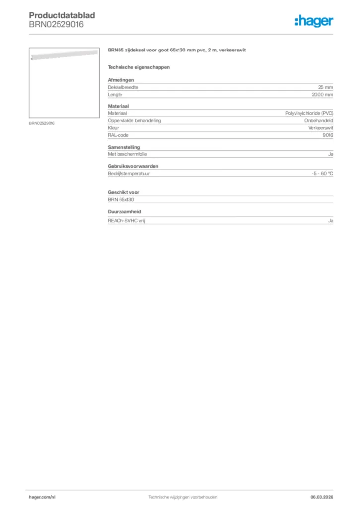 Afbeelding Hager Productdatablad BRN02529016 | Hager Nederland