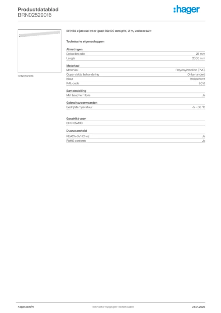 Afbeelding Hager Productdatablad BRN02529016 | Hager Nederland