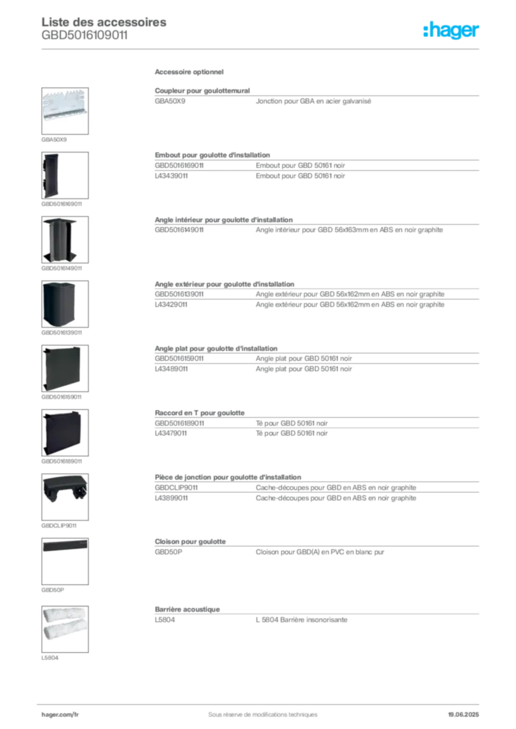 Image Hager Fiche technique du produit GBD5016109011 | Hager France