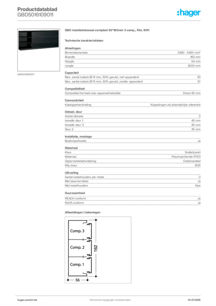 Afbeelding Hager Productdatablad GBD5016109011 | Hager Belgium