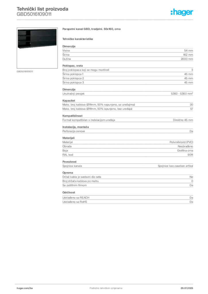 Slika Hager Product data sheet GBD5016109011  | Hager