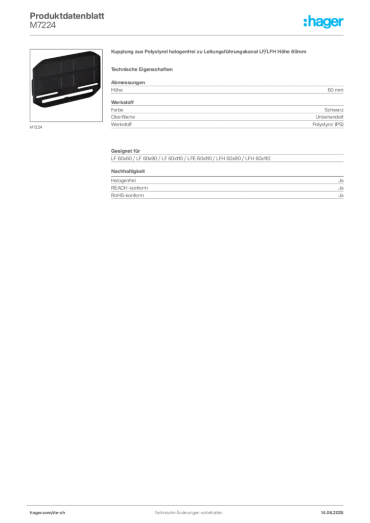 Bild Hager Produktdatenblatt M7224 | Hager Schweiz