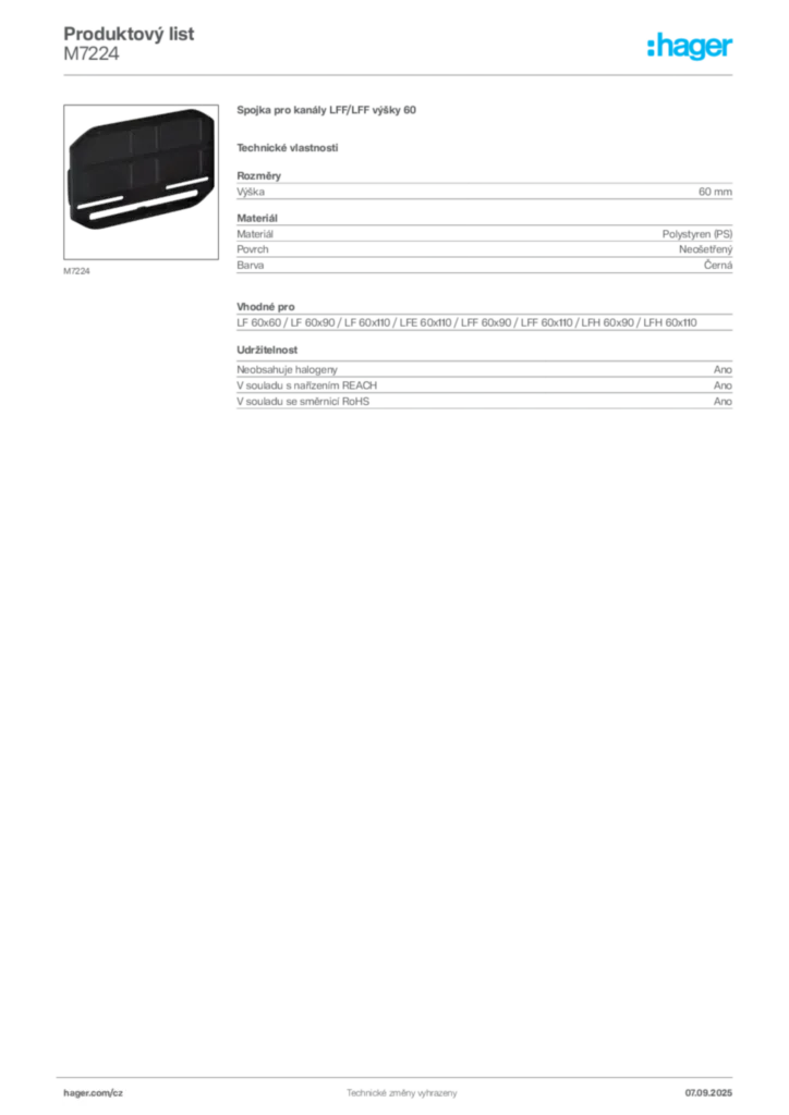 Obrázek Hager Produktový list M7224 | Hager