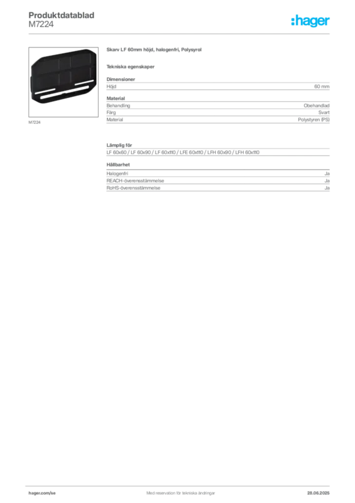 Bild Hager Produktdatablad M7224 | Hager Sverige