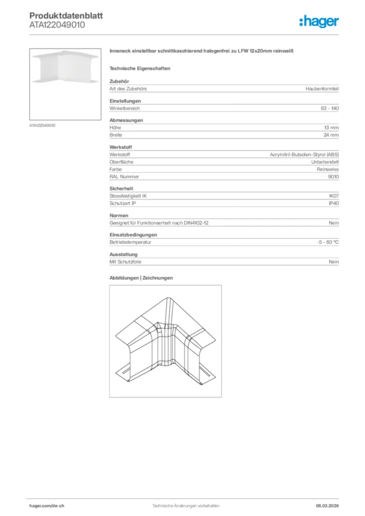Bild Hager Produktdatenblatt ATA122049010 | Hager Schweiz