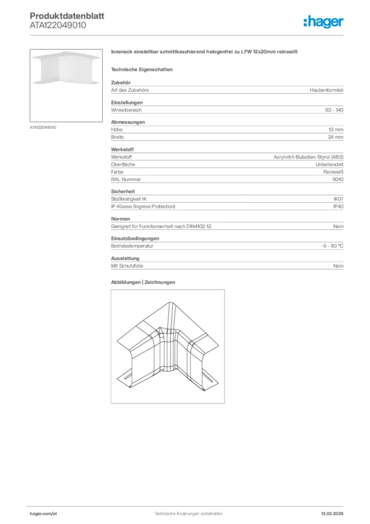 Bild Hager Produktdatenblatt ATA122049010 | Hager Deutschland