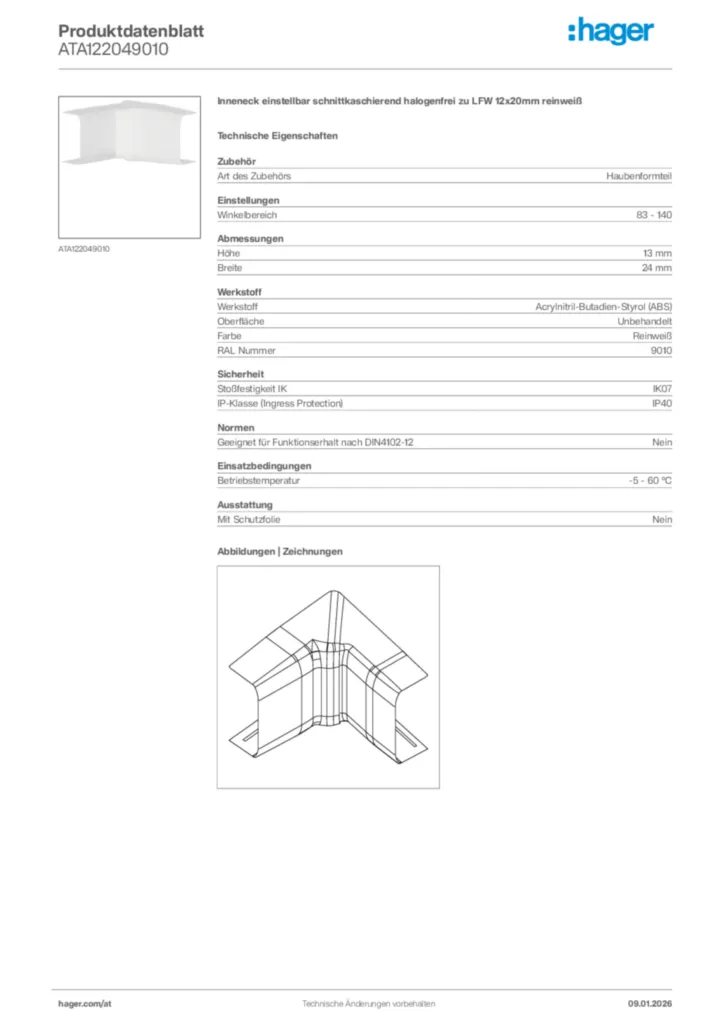 Bild Hager Produktdatenblatt ATA122049010 | Hager Deutschland